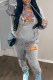 Light Gray Casual Character Print Letter Hooded Collar Long Sleeve Two Pieces
