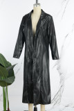 Black Casual Solid Cardigan Turndown Collar Outerwear
