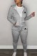 Grey Casual Print Letter Hooded Collar Long Sleeve Two Pieces