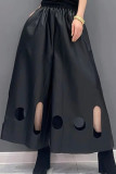 Black Street Solid Hollowed Out Patchwork Boot Cut Mid Waist Speaker Solid Color Bottoms