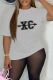 Light Gray Daily Vintage Print Patchwork Letter O Neck T-Shirts