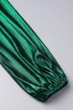 Ink Green Elegant Solid Patchwork V Neck Plus Size Jumpsuits