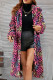 Colour Casual Leopard Cardigan Turndown Collar Outerwear