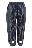 Black Street Solid Hollowed Out Patchwork Boot Cut Mid Waist Speaker Solid Color Bottoms