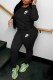 Black Casual Letter Embroidered Hooded Collar Long Sleeve Two Pieces