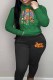 Black Green Casual Character Print Letter Hooded Collar Long Sleeve Two Pieces