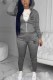 Grey Casual Print Letter Hooded Collar Long Sleeve Two Pieces