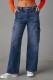 Blue Casual Solid Patchwork High Waist Straight Denim Jeans