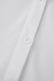 White Casual Solid Patchwork Frenulum Turndown Collar Shirt Dress Plus Size Dresses