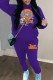 Purple Casual Character Print Letter Hooded Collar Long Sleeve Two Pieces