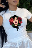 White Street Vintage Print Patchwork O Neck T-Shirts