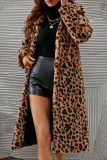 Colour Casual Leopard Cardigan Turndown Collar Outerwear