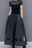 Black Street Solid Hollowed Out Patchwork Boot Cut Mid Waist Speaker Solid Color Bottoms