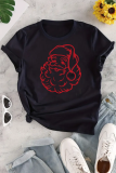 Black Street Print Santa Claus Patchwork O Neck T-Shirts