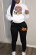 Black And White Casual Character Print Letter Hooded Collar Long Sleeve Two Pieces