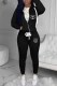 Black Casual Print Letter Hooded Collar Long Sleeve Two Pieces