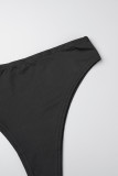 Black Sexy Solid See-through Backless Slit Halter Long Dress (Subject To The Actual Object,With Panties)