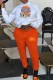 Orange Casual Character Print Letter Hooded Collar Long Sleeve Two Pieces