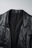 Black Casual Solid Cardigan Turndown Collar Outerwear
