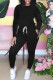 Black Casual Solid Basic O Neck Long Sleeve Two Pieces