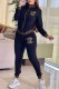 Black Elegant Bronzing Patchwork Letter Zipper Collar Long Sleeve Two Pieces