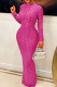 Rose Red Sexy Casual Solid Color Half A Turtleneck Long Dress