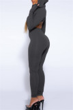 Grey Casual Solid Backless Hooded Collar Skinny Jumpsuits