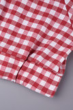 Red Casual Plaid Print Patchwork Turndown Collar Tops