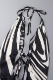 Black White Sexy Print Bandage Backless Slit Halter Sleeveless Dress Dresses