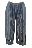 Black Street Solid Hollowed Out Patchwork Boot Cut Mid Waist Speaker Solid Color Bottoms