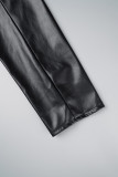 Black Casual Solid Cardigan Turndown Collar Outerwear