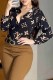 Black Brown Sexy Print Letter Turndown Collar Tops