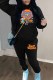 Black Casual Character Print Letter Hooded Collar Long Sleeve Two Pieces