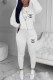 White Casual Print Letter Hooded Collar Long Sleeve Two Pieces