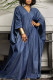 Blue Casual Street Solid Patchwork V Neck Half Sleeve Loose Denim Dresses