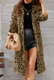 Pink Casual Leopard Cardigan Turndown Collar Outerwear