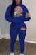Royal Blue Casual Character Print Letter Hooded Collar Long Sleeve Two Pieces