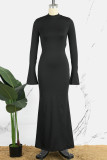 Black Casual Solid Backless Turtleneck Long Dress Dresses