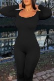 Black Sexy Casual Solid Backless U Neck Skinny Jumpsuits