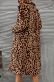 Pink Casual Leopard Cardigan Turndown Collar Outerwear