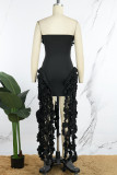 White Sexy Solid Tassel Patchwork High Opening Strapless Long Dress Dresses