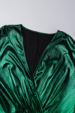 Ink Green Elegant Solid Patchwork V Neck Plus Size Jumpsuits