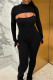 Black Sexy Casual Solid Basic Turtleneck Long Sleeve Two Pieces