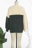 Black khaki Casual Patchwork Cardigan Collar Outerwear