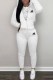 White Casual Print Letter Hooded Collar Long Sleeve Two Pieces