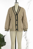 Blue Casual Solid Patchwork Buttons V Neck Outerwear