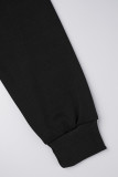 Black Casual Solid Patchwork Zipper Hooded Collar Outerwear