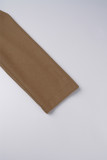Khaki Casual Solid Patchwork Cardigan Turndown Collar Outerwear