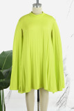 Green Yellow Casual Solid Slit Half A Turtleneck Pleated Plus Size Dresses