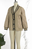 Blue Casual Solid Patchwork Buttons V Neck Outerwear